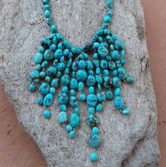 Genuine TURQUOISE waterfall beaded NECKLACE!! - Picture 6 of 8
